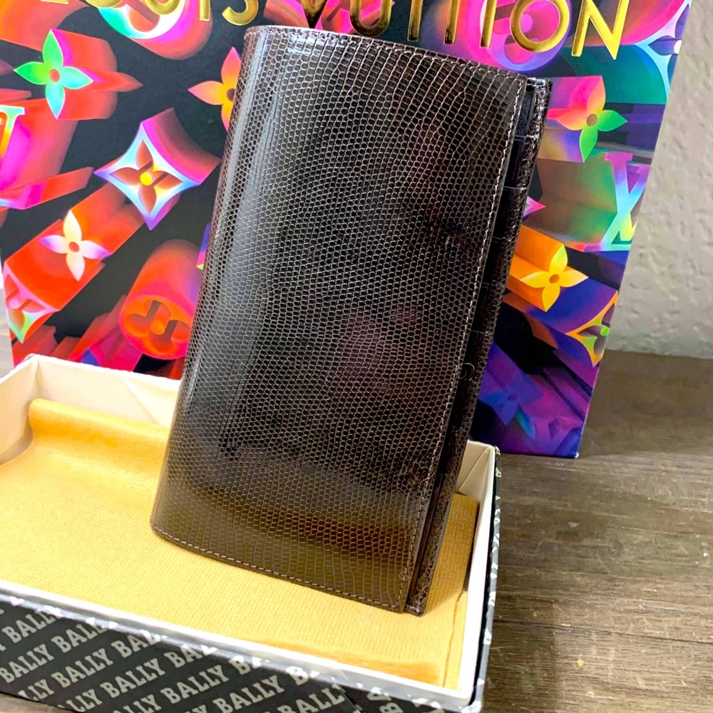 Auth Brand New Vintage Lizard Bally Long Wallet